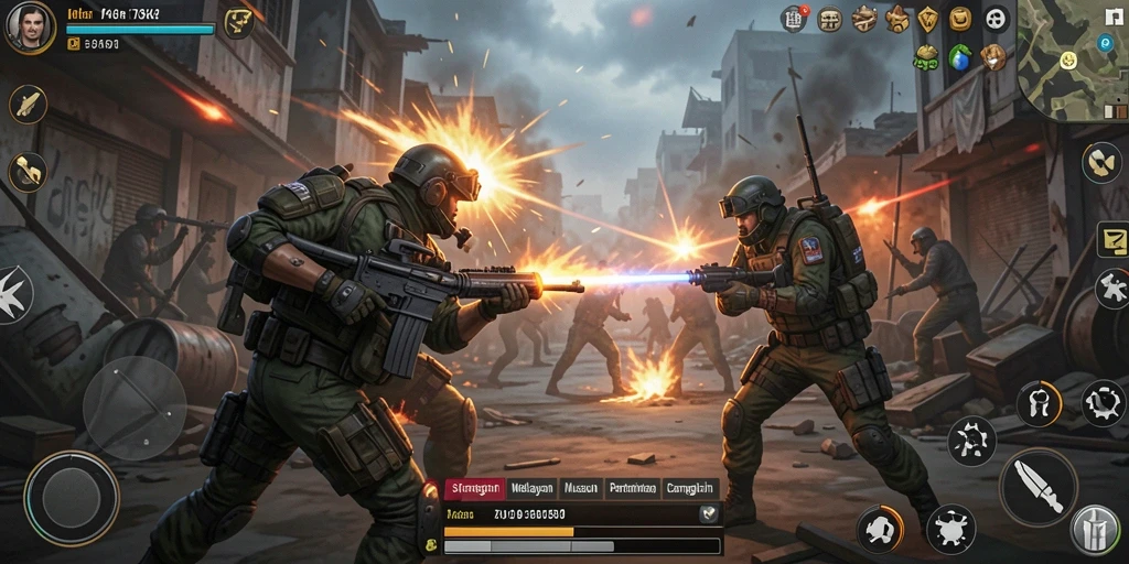 Tampilan gameplay 73K menampilkan strategi pertempuran yang intens dan mendebarkan.