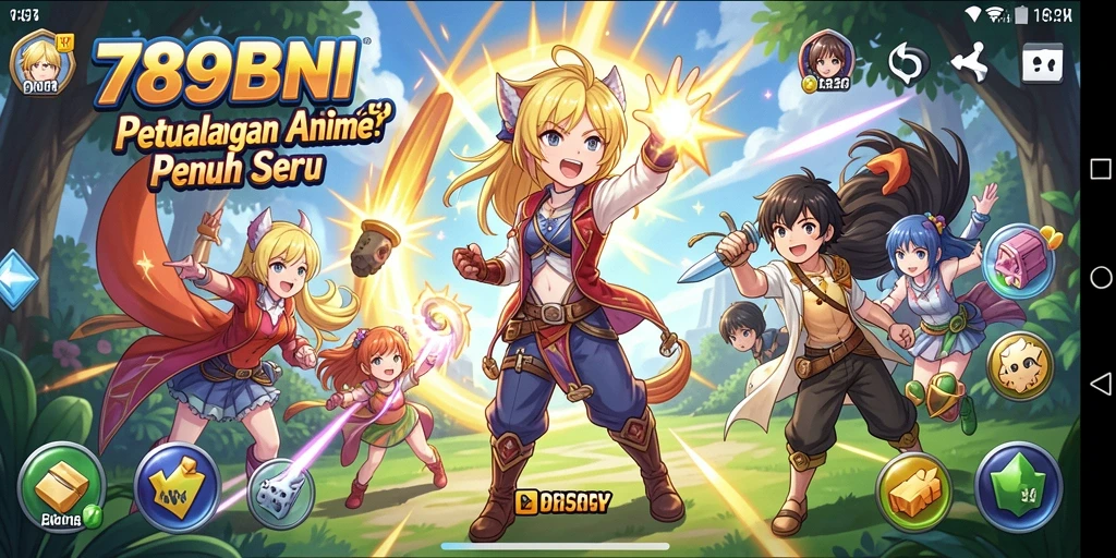 Tampilan gameplay seru dari 789BNI dengan karakter anime menarik.