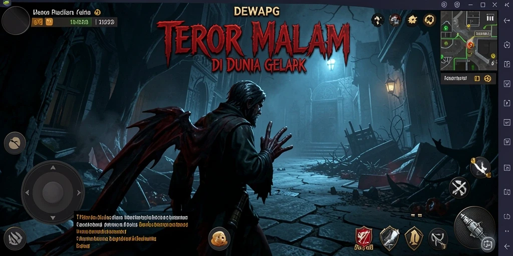 Tampilan gameplay DEWAPG yang menegangkan dalam suasana gelap.