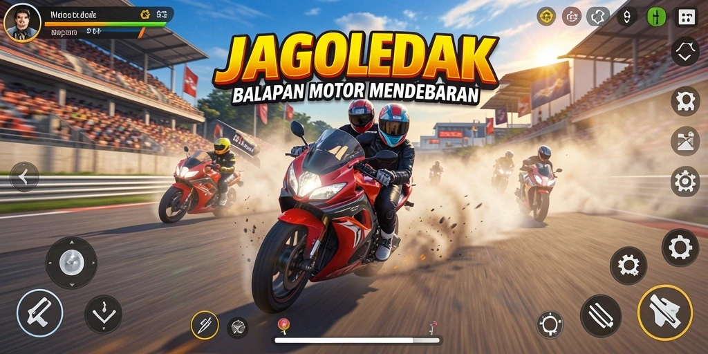 Gameplay seru JAGOLEDAK dengan balapan motor yang mendebarkan.