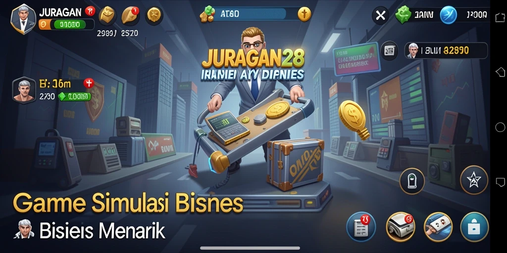 Tampilan gameplay seru dalam JURAGAN28 yang menggambarkan aksi bisnis.