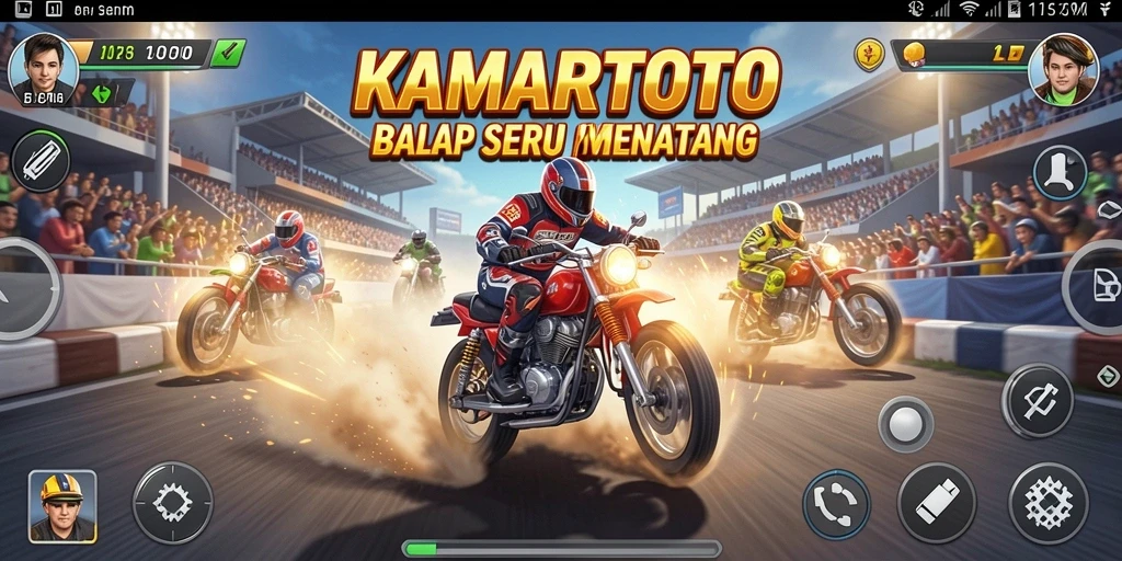 Screenshot utama KAMARTOTO menampilkan momen balapan yang mendebarkan.