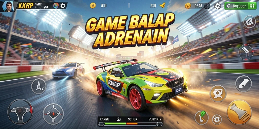 Screenshot menampilkan aksi balapan yang mendebarkan di KKRP.