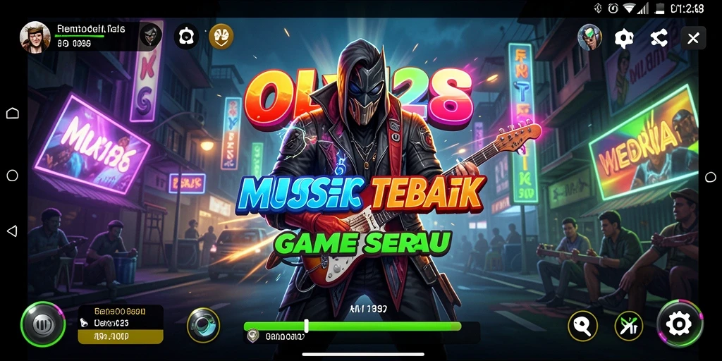 Screenshot menampilkan gameplay OLX128 dengan elemen musik yang menarik.