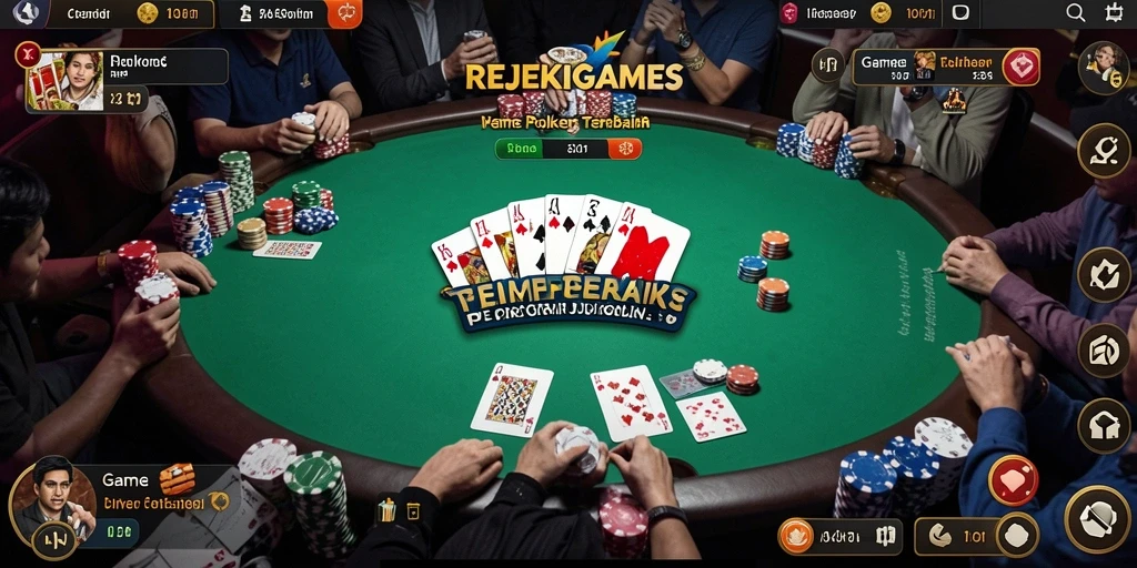 Tampilan gameplay menarik di REJEKIGAMES dengan suasana poker yang seru.